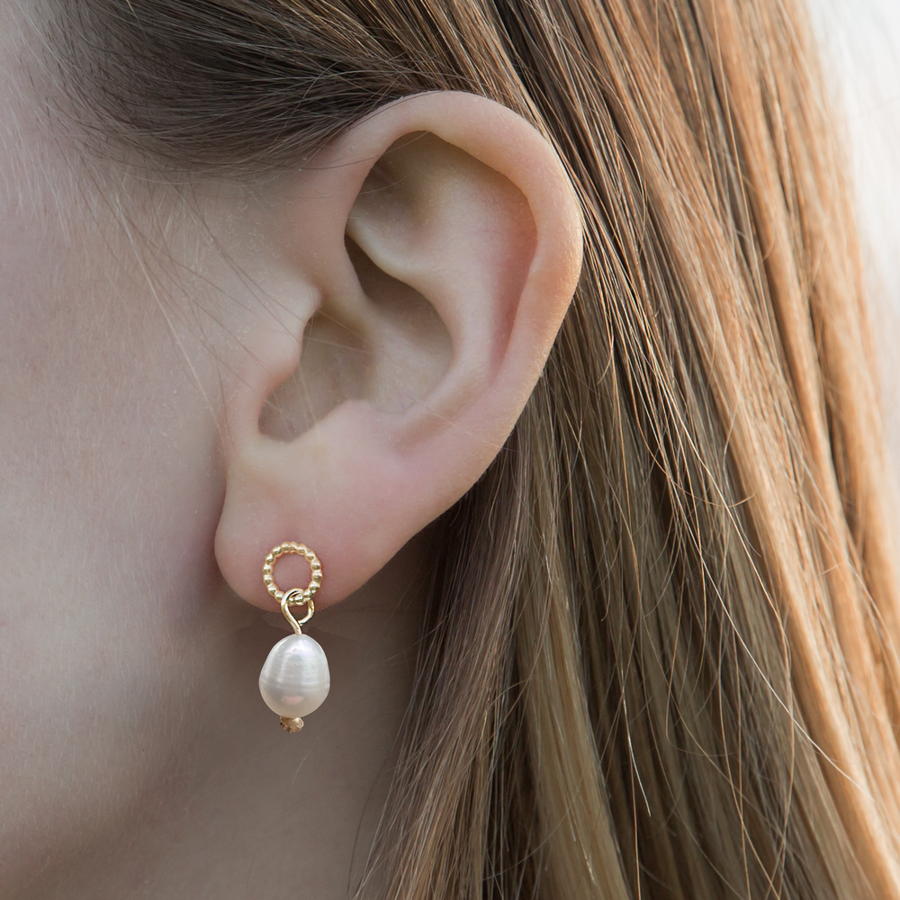 Dainty Pearl Drop Earrings 18ct Gold Vermeil — Hannah Louise Lamb